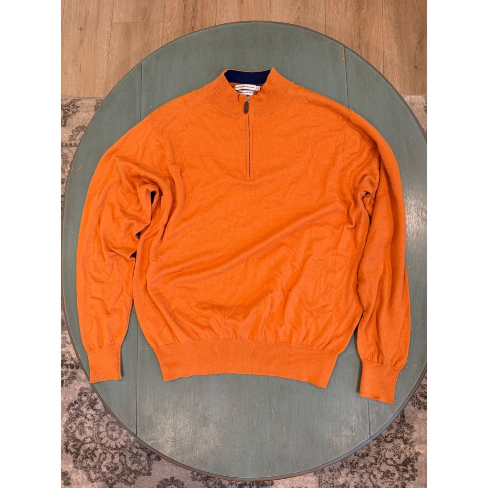 Peter Millar Mens Orange Merino Wool Cotton Quarter Zip Sweater MF16S101 Large